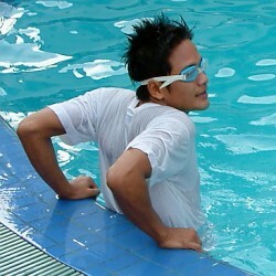 pool side push-up in wet shirt